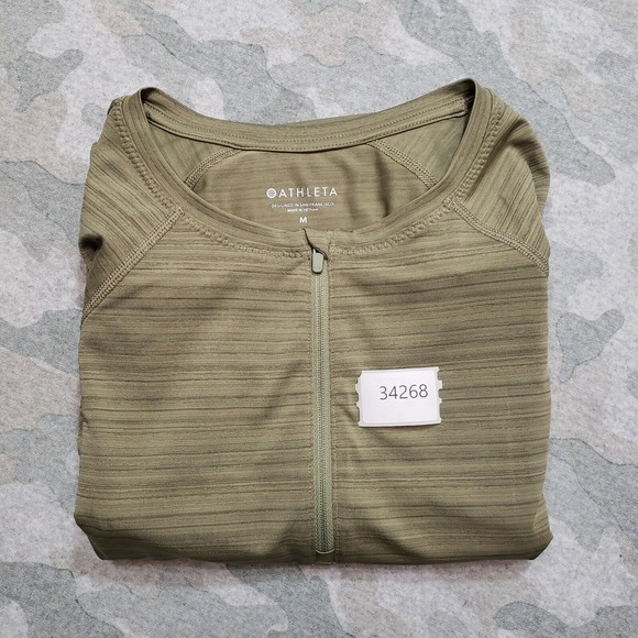 Athleta Top Womens Medium Green 1/4 Zip Long Sleeve - Picture 11 of 11